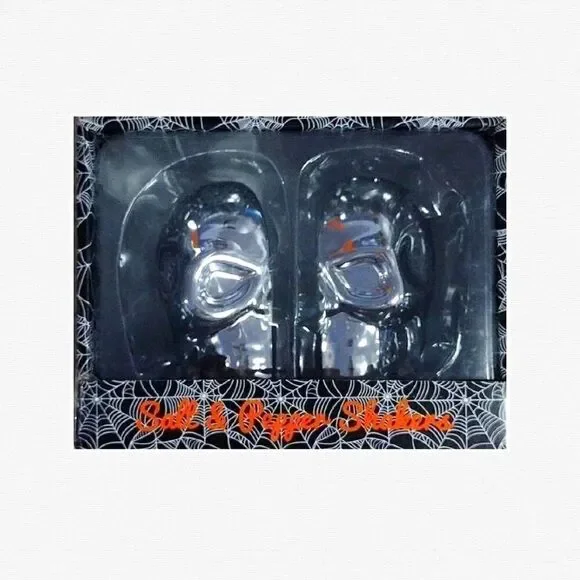 Halloween Mirrored Skull Salt and Pepper Shakers Set NWT - Picture 2 of 12